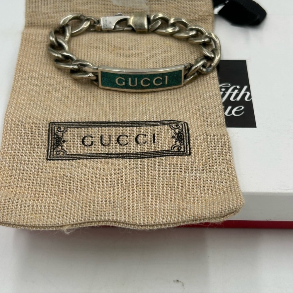 Gucci enamel logo ID link bracelet .925 sterling silver made in Italy - Picture 2 of 11